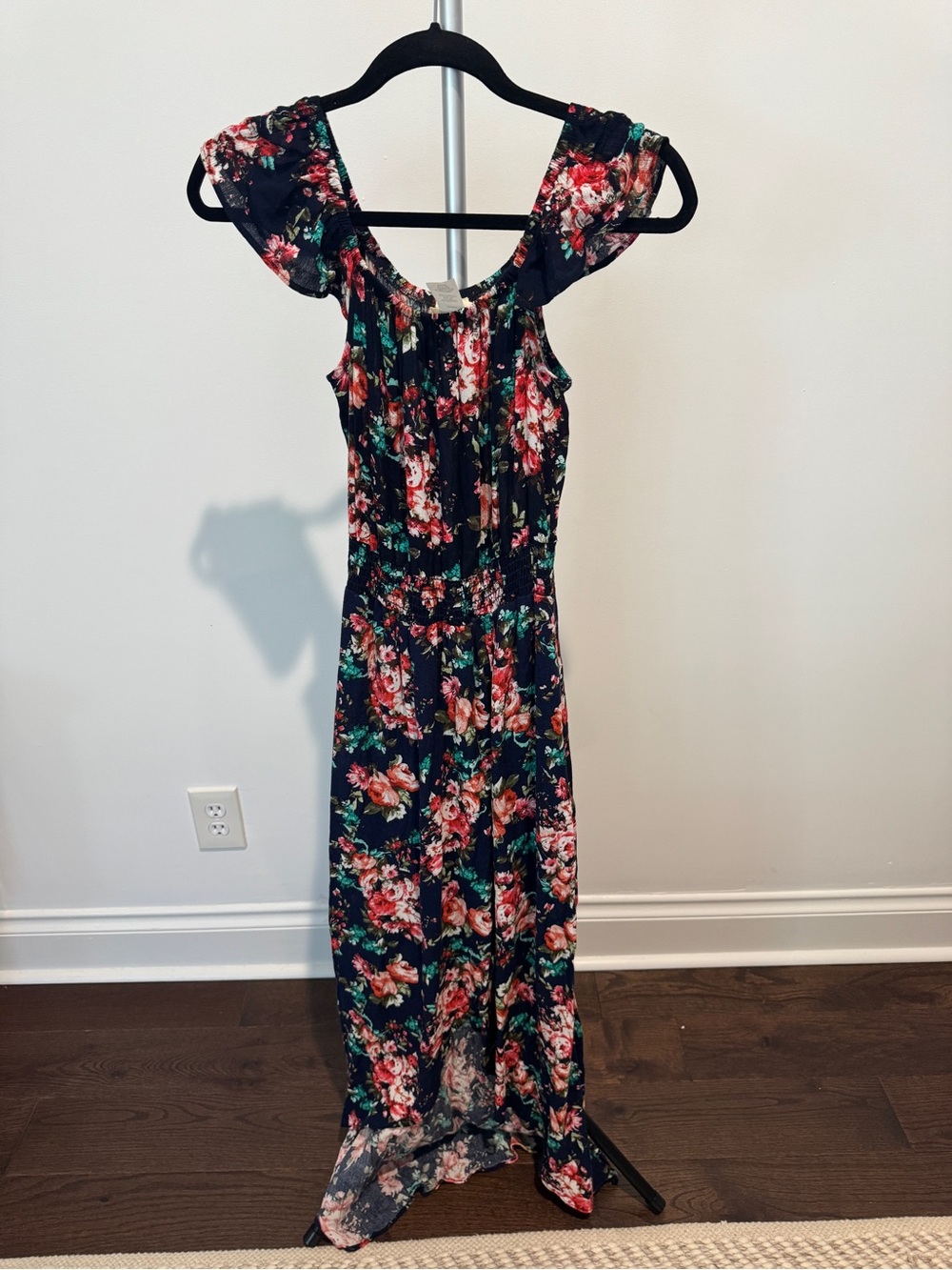 emory park Navy Floral Ruffle Off-Shoulder Maxi Dress